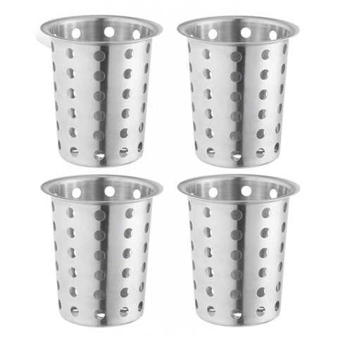 TrueCraftware ? Set of 4 - Flatware Cylinder with outer lip, Stainless Steel - Kitchen Tools Flatware Holder Utensil Drying Cylinder Countertop Silverware Caddy