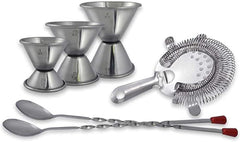 TrueCraftware- 6 Piece Stainless Steel Bar Accessory Set with Bartender Strainer Measuring Jigger Bar Mixing Spoon Essential Bar Accessory Tools