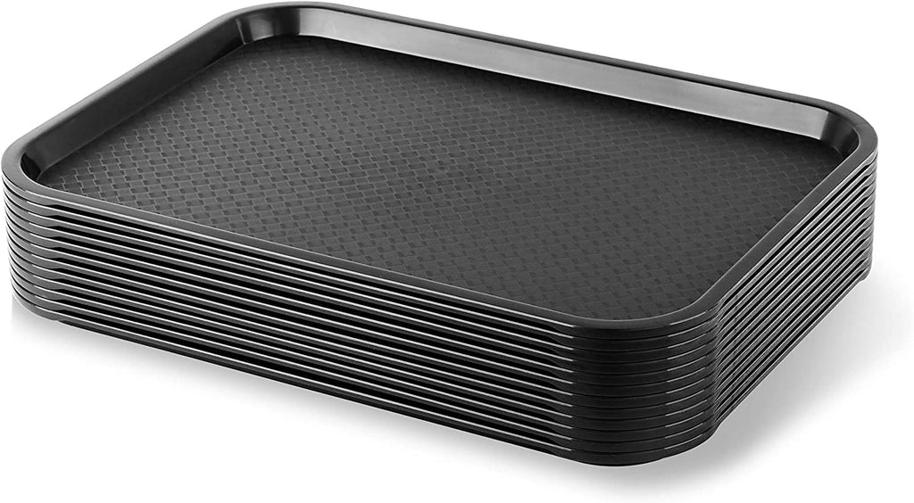 TrueCraftware Set of 12 - Black Plastic Fast Food Trays 12 x 16 - Cafeteria Trays - Food Serving Trays - Restaurant Trays