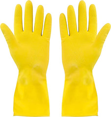 TrueCraftware ? Set of 12, 6 Pairs - Heavy-Duty Gloves, Dishwashing/Household Gloves, Yellow Color, Latex, Washable, 8 1/2" X 13" Regular Size