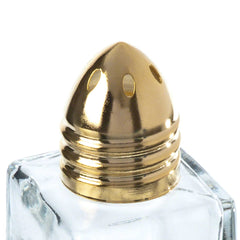 (Set of 24) Mini Salt & Pepper Shakers, Cube Shape, Glass Body, Polished Gold Plated Top