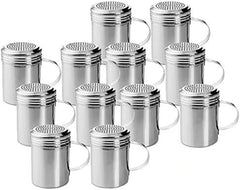 TrueCraftware - Set of 12 - Stainless Steel Dredge Shakers with Handle - 10 Ounce - Spice Shaker - 10 oz Spice Dispenser for Cooking - Powder Sugar Shaker