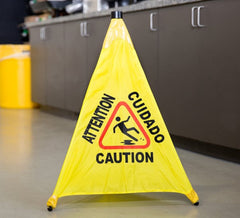 TrueCraftware ? 19-1/2" Pop-Up Safety Cone with Storage Tube Multi-Lingual Caution Imprint and Wet Floor Symbol, Yellow