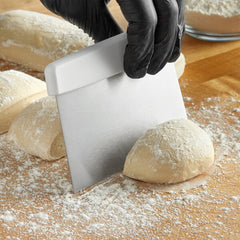 TrueCraftware - 6" x 4" inch Stainless Steel Dough Scraper with White Plastic Handle- Dough Cutter for Baking, Multipurpose Food Scraper for Dough and Bread