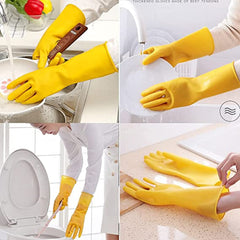 TrueCraftware ? Set of 12, 6 Pairs - Heavy-Duty Gloves, Dishwashing/Household Gloves, Yellow Color, Latex, Washable, 9 1/2" X 16", XL Size