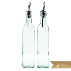 TrueCraftware 8oz Glass Oil Bottle and Stainless Steel Pourer - (Set of 2)