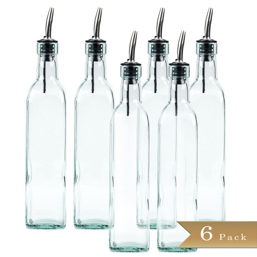 TrueCraftware 8oz Glass Oil Bottle and Stainless Steel Pourer - (Set of 6)