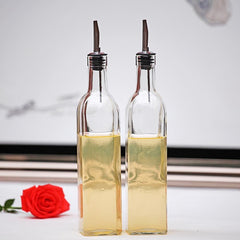 TrueCraftware 8oz Glass Oil Bottle and Stainless Steel Pourer - (Set of 2)